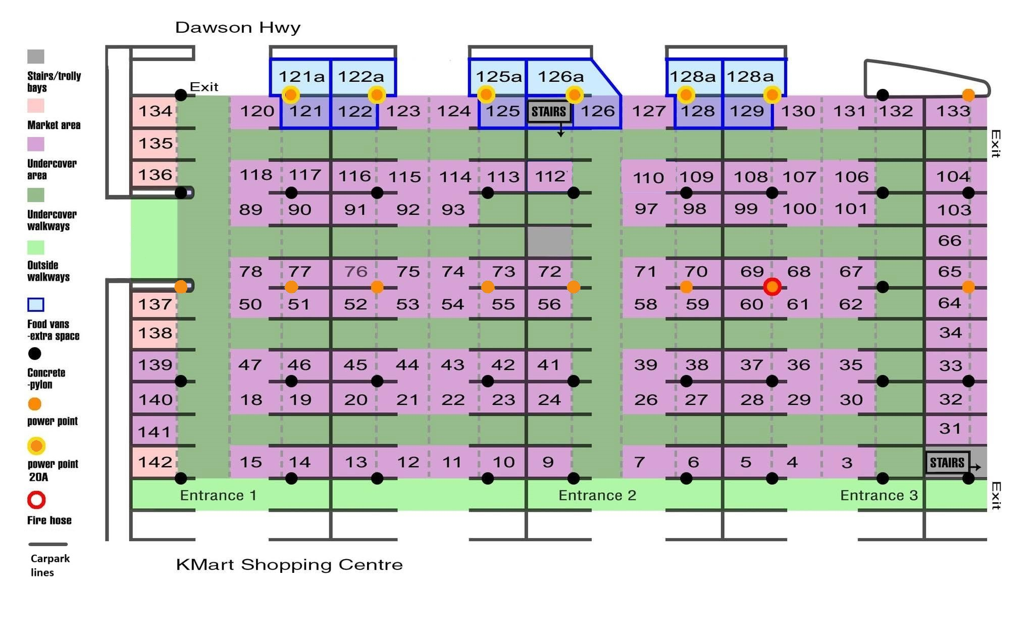 Curtis Markets stall layout at the Kmart Carpark